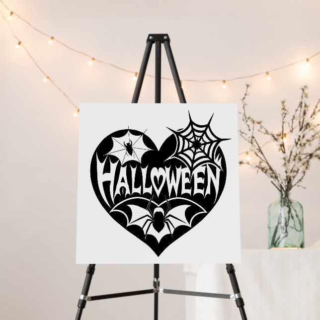 Halloween Heart, Black Heart Shape, Spider Web Foam Board (In Situ (Stand))