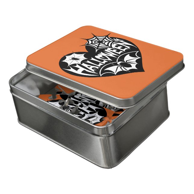 Halloween Heart, Black Heart Shape, Spider Web Jigsaw Puzzle (Lid Open)