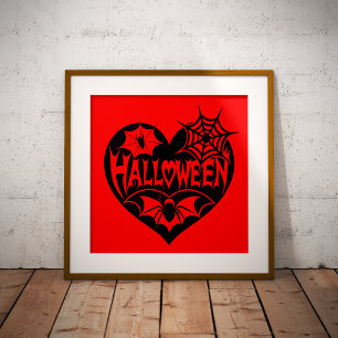 Halloween Heart, Black Heart Shape, Spider Web Photo Print