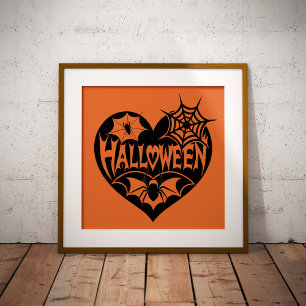 Halloween Heart, Black Heart Shape, Spider Web Poster