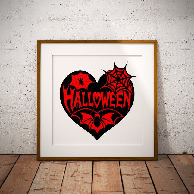 Halloween Heart, Black Heart Shape, Spider Web Poster (Creator Uploaded)