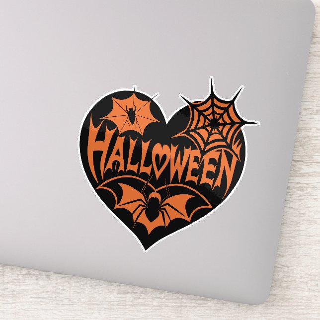 Halloween Heart, Black Heart Shape, Spider Web Sticker (Detail)
