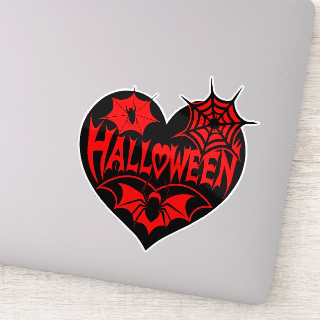 Halloween Heart, Black Heart Shape, Spider Web Sticker (Detail)