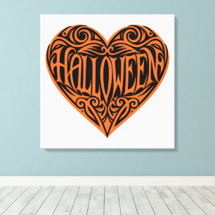 Halloween Heart, Orange Heart, Holiday Canvas Print