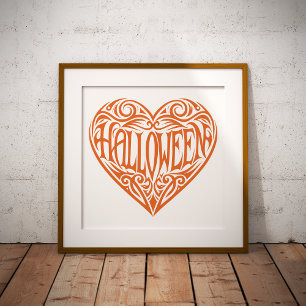Halloween Heart, Orange Heart, Holiday Foil Prints