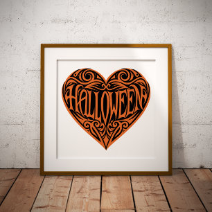 Halloween Heart, Orange Heart, Holiday Poster