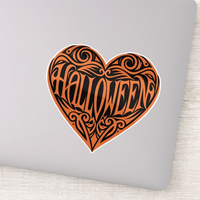 Halloween Heart, Orange Heart, Holiday Sticker (Detail)