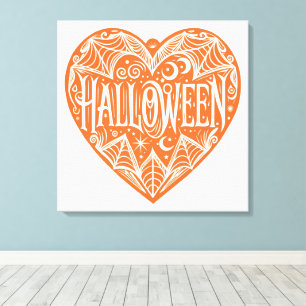 Halloween Heart, Orange Heart Shape, Holiday Canvas Print