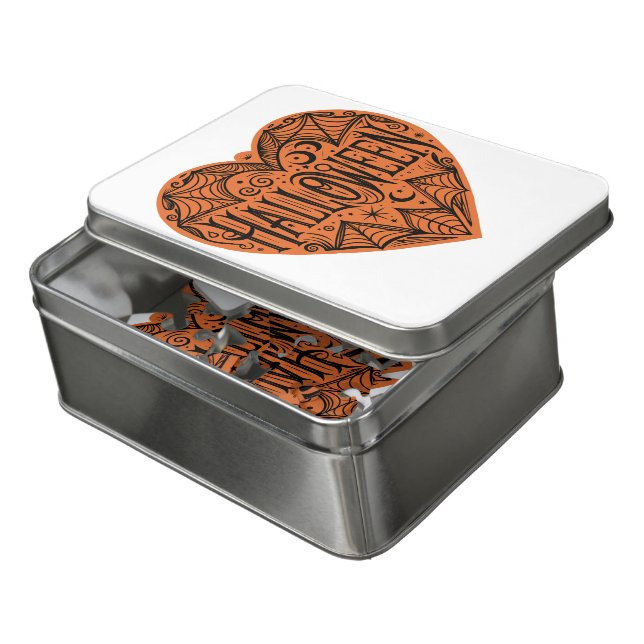 Halloween Heart, Orange Heart Shape, Holiday Jigsaw Puzzle (Lid Open)