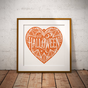 Halloween Heart, Orange Heart Shape, Holiday Poster