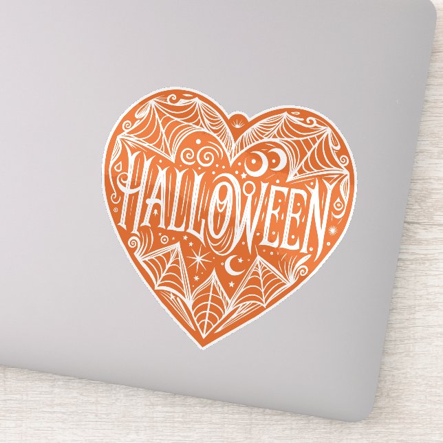 Halloween Heart, Orange Heart Shape, Holiday Sticker (Detail)