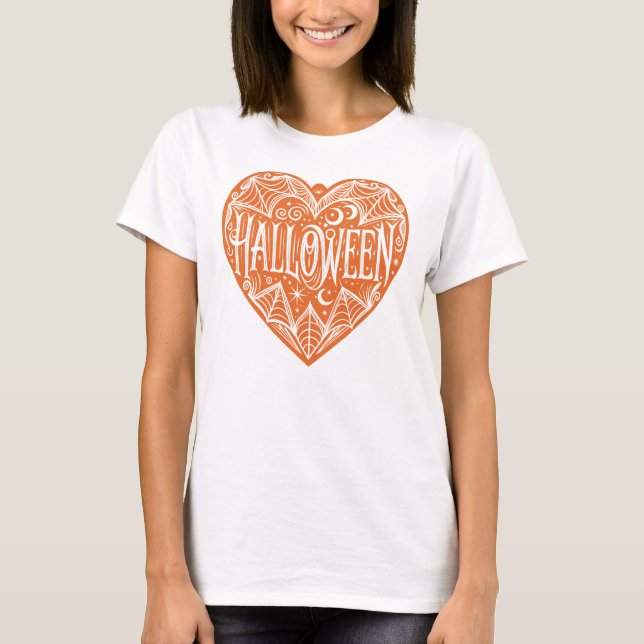 Halloween Heart, Orange Heart Shape, Holiday T-Shirt (Front)