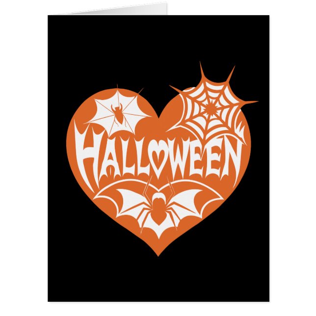 Halloween Heart, Orange Heart Shape, Spider Web Cards (Front)