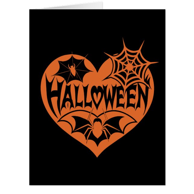 Halloween Heart, Orange Heart Shape, Spider Web Cards (Front)