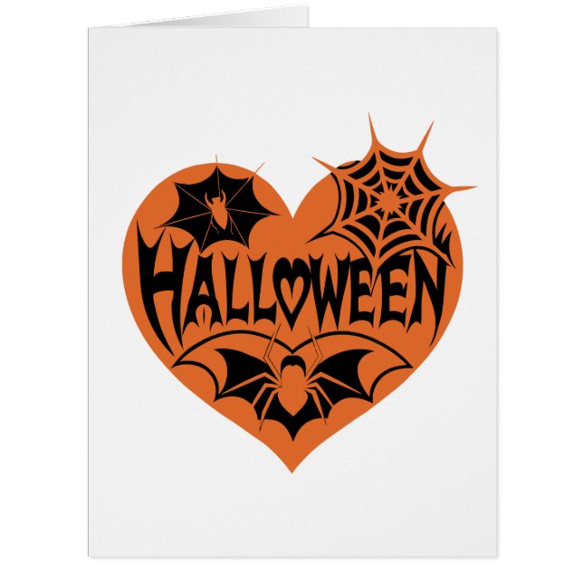Halloween Heart, Orange Heart Shape, Spider Web Cards (Front)