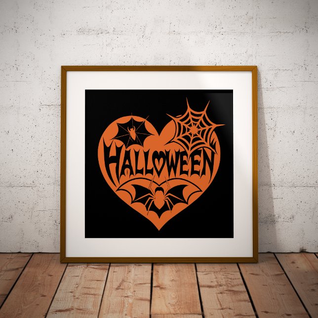 Halloween Heart, Orange Heart Shape, Spider Web Foil Prints (Creator Uploaded)