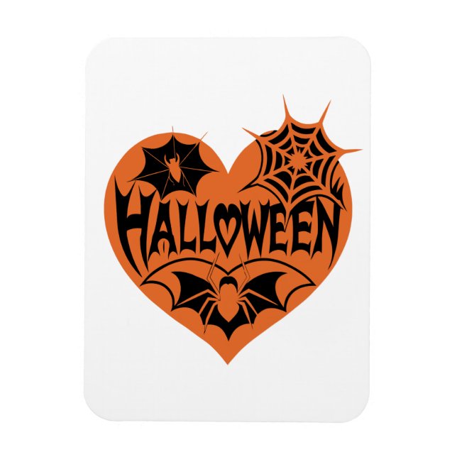 Halloween Heart, Orange Heart Shape, Spider Web Magnet (Vertical)