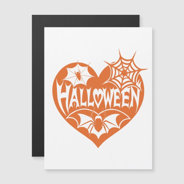 Halloween Heart, Orange Heart Shape, Spider Web Magnetic Invitation (Front/Back)