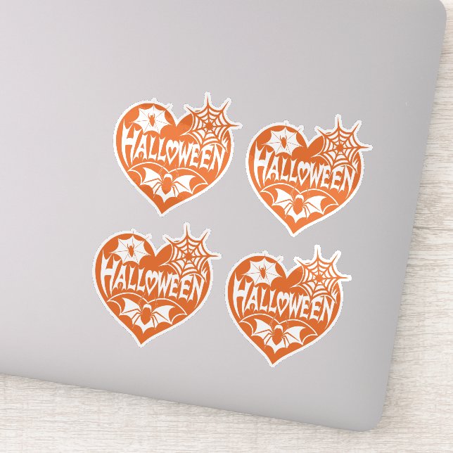 Halloween Heart, Orange Heart Shape, Spider Web Sticker (Detail)