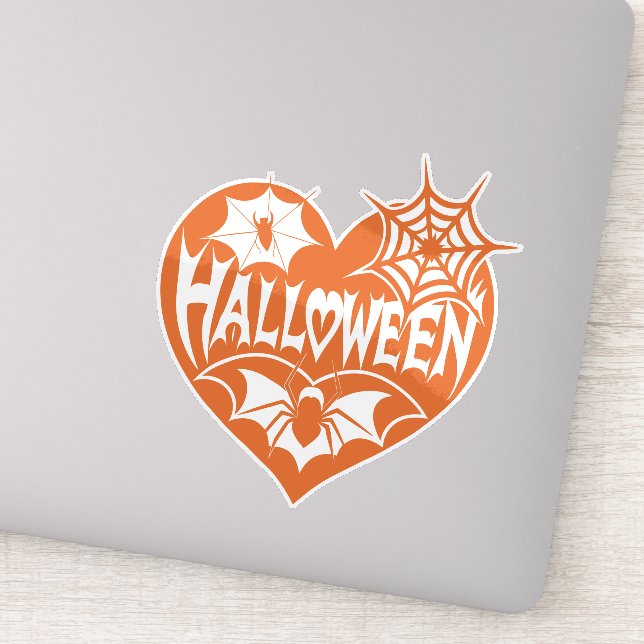 Halloween Heart, Orange Heart Shape, Spider Web Sticker (Detail)