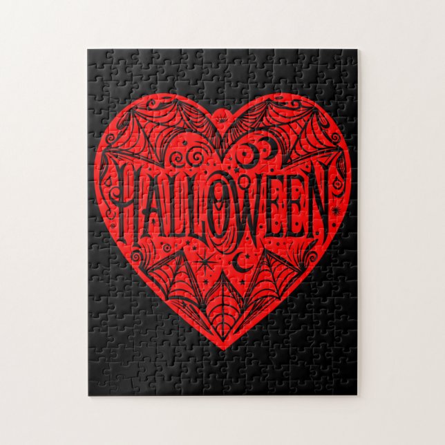 Halloween Heart, Red Heart Shape, Holiday Jigsaw Puzzle (Vertical)