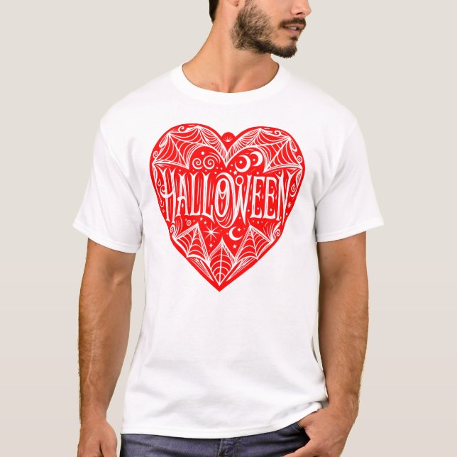 Halloween Heart, Red Heart Shape, Holiday T-Shirt (Front)