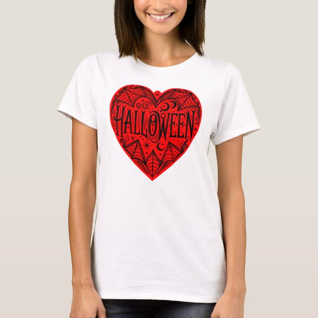 Halloween Heart, Red Heart Shape, Holiday T-Shirt (Front)
