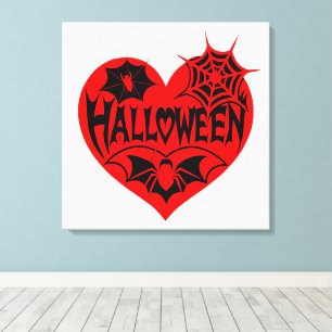 Halloween Heart, Red Heart Shape, Spider Web Canvas Print