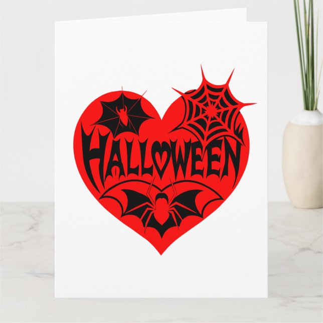Halloween Heart, Red Heart Shape, Spider Web Card (Front)