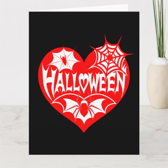 Halloween Heart, Red Heart Shape, Spider Web Card (Front)