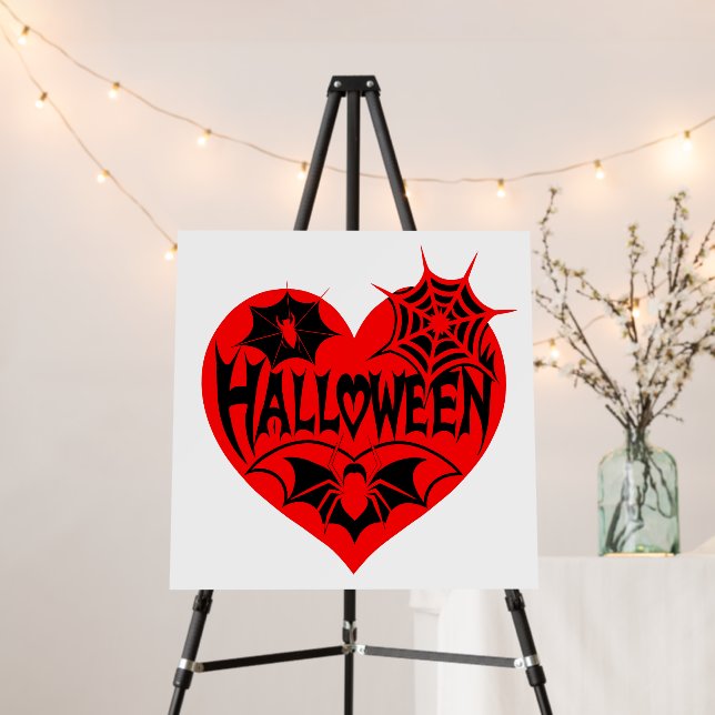 Halloween Heart, Red Heart Shape, Spider Web Foam Board (In Situ (Stand))