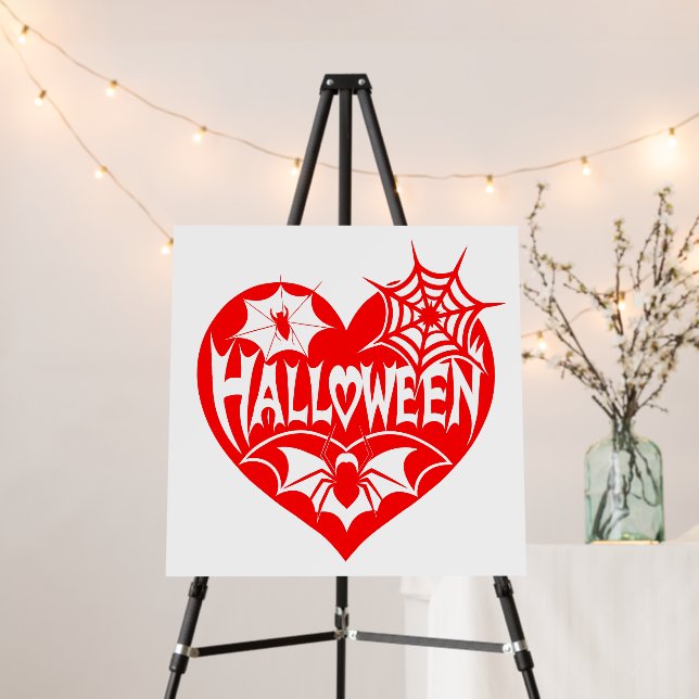 Halloween Heart, Red Heart Shape, Spider Web Foam Board (In Situ (Stand))