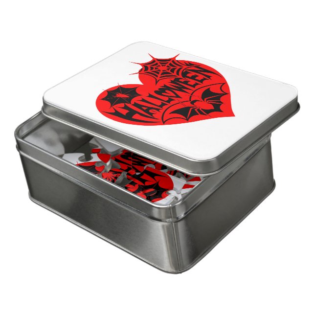 Halloween Heart, Red Heart Shape, Spider Web Jigsaw Puzzle (Lid Open)