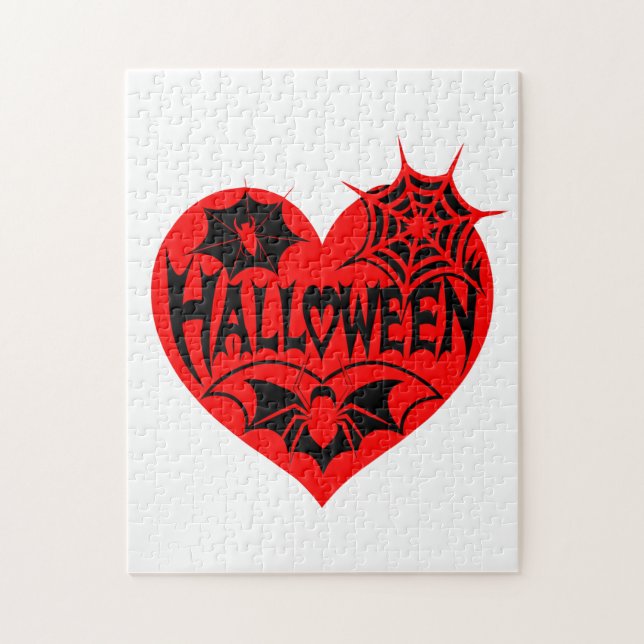 Halloween Heart, Red Heart Shape, Spider Web Jigsaw Puzzle (Vertical)