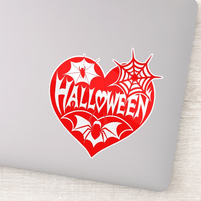 Halloween Heart, Red Heart Shape, Spider Web Sticker (Detail)