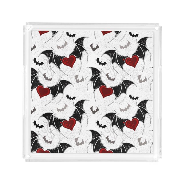 Halloween heart with black bat wings acrylic tray (Front)