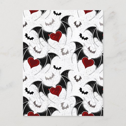 Halloween heart with black bat wings announcement postcard