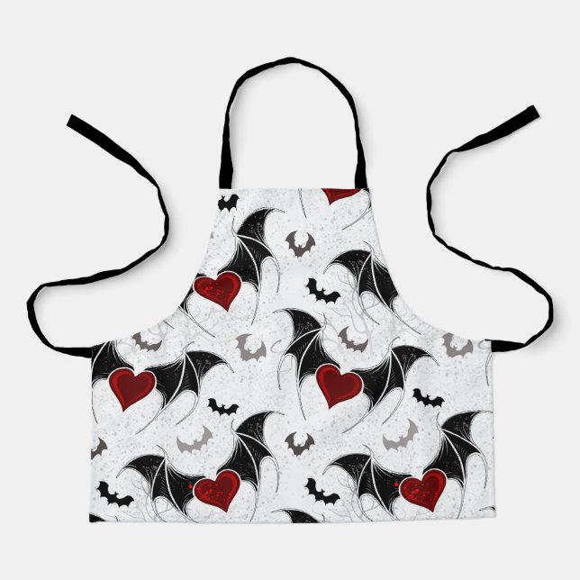 Halloween heart with black bat wings apron (Front)