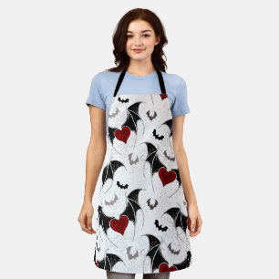 Halloween heart with black bat wings apron