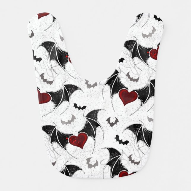 Halloween heart with black bat wings baby bib (Front)