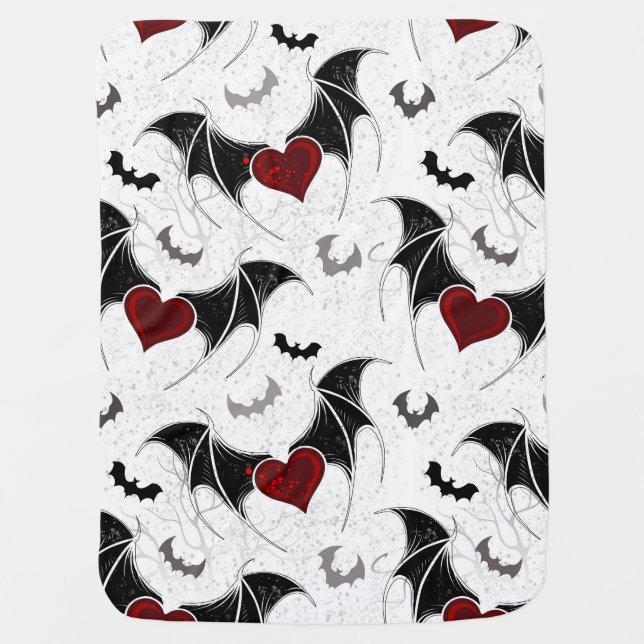 Halloween heart with black bat wings baby blanket (Front)