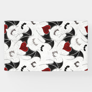 Halloween heart with black bat wings banner