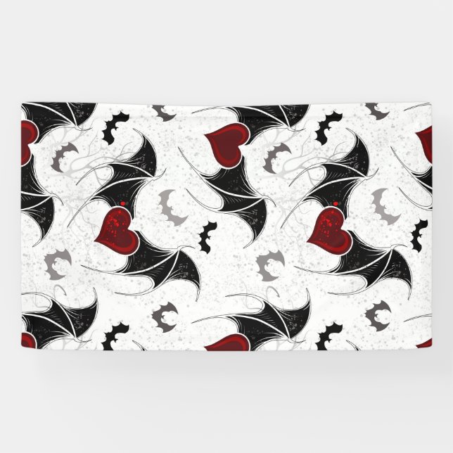 Halloween heart with black bat wings banner (Horizontal)