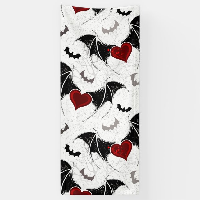 Halloween heart with black bat wings banner (Vertical)