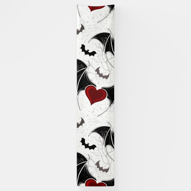 Halloween heart with black bat wings banner (Vertical)