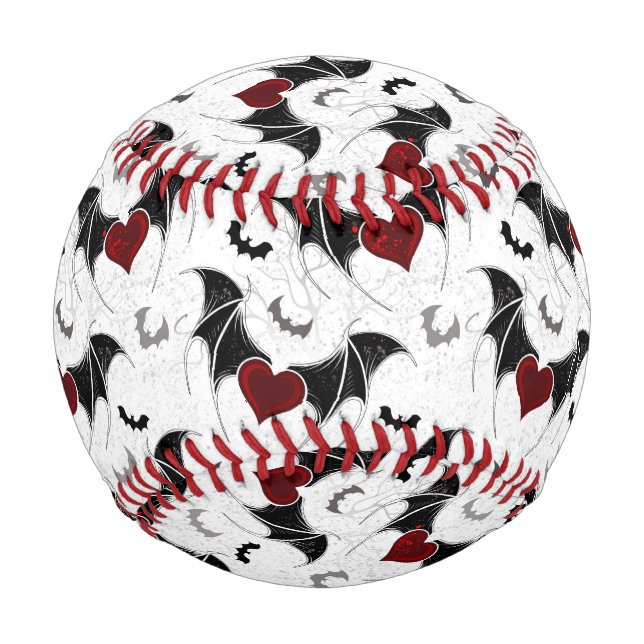 Halloween heart with black bat wings baseball (Front)