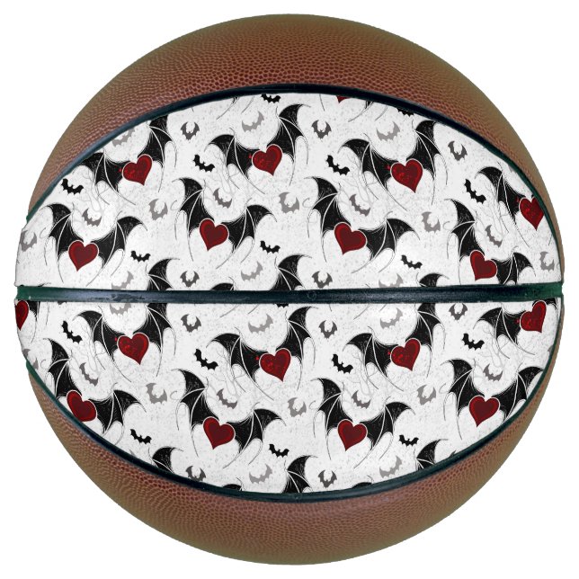 Halloween heart with black bat wings basketball (Front)