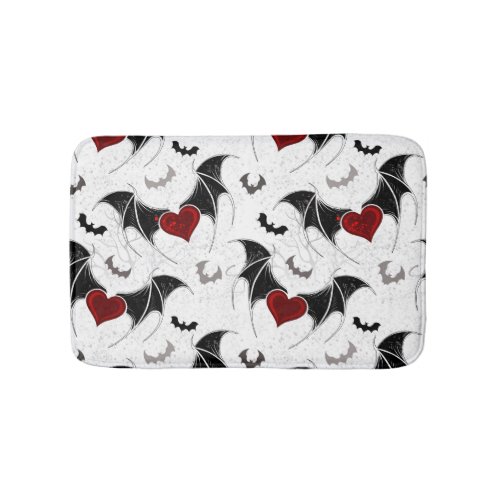 Halloween heart with black bat wings bath mat