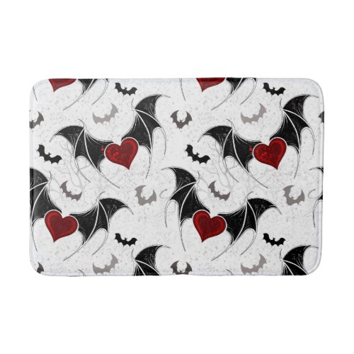 Halloween heart with black bat wings bath mat