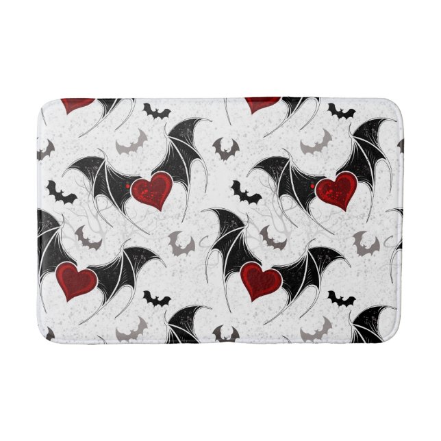 Halloween heart with black bat wings bath mat (Front)